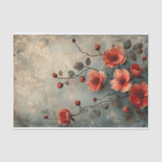 Deep Peach Flowers on a distressed Background Tissue Paper
