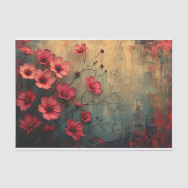 Deep Peach Flowers on an Ombre Background Tissue Paper (Front)