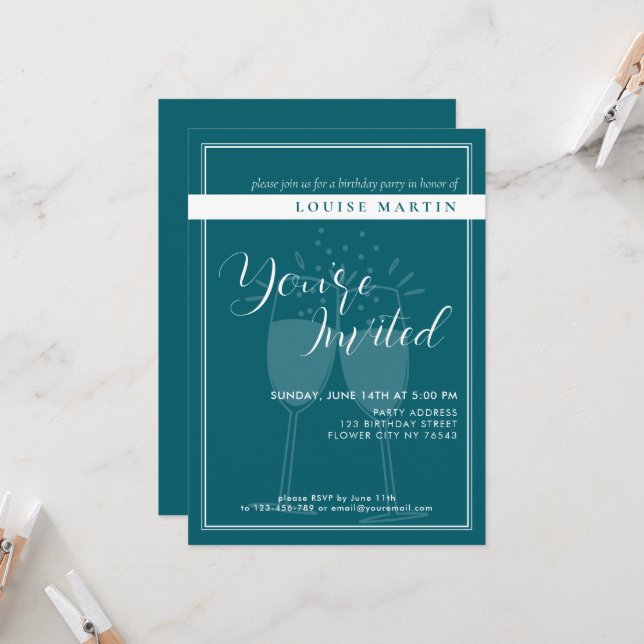 Deep Petrol Custom Birthday Party Invitation (Front/Back In Situ)
