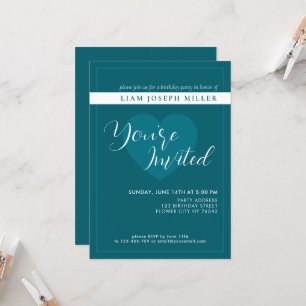 Deep Petrol Custom Script Birthday Invitation