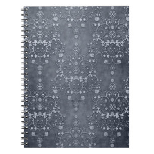 Deep Pewter Silvery Grey Floral Damask Pattern Notebook
