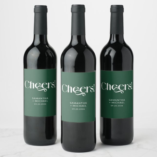 Deep Pine Decorative Serif Wedding Cheers Wine Label (Bottles)