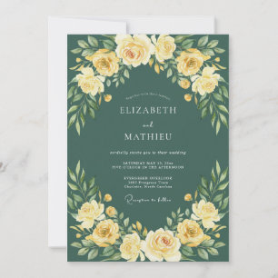 Deep Pine Golden Watercolor Wedding Invitation