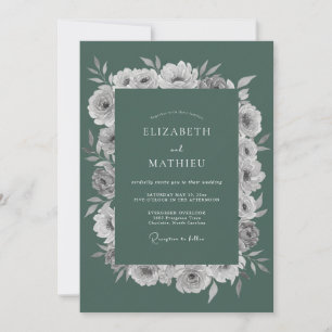 Deep Pine Rose Wedding Invitation
