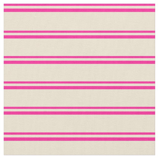 Deep Pink and Beige Coloured Striped/Lined Pattern Fabric (Close Up)