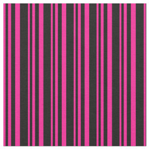 Deep Pink and Black Coloured Stripes/Lines Pattern Fabric