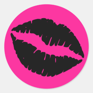 Deep Pink and Black Lipstick Print Classic Round Sticker