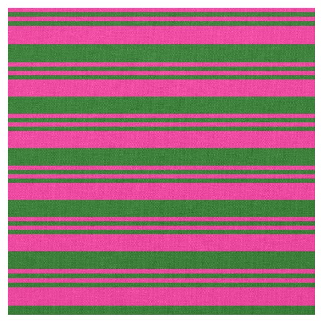 Deep Pink and Dark Green Stripes/Lines Pattern Fabric (Close Up)