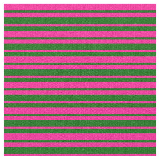 Deep Pink and Dark Green Stripes Pattern Fabric (Close Up)