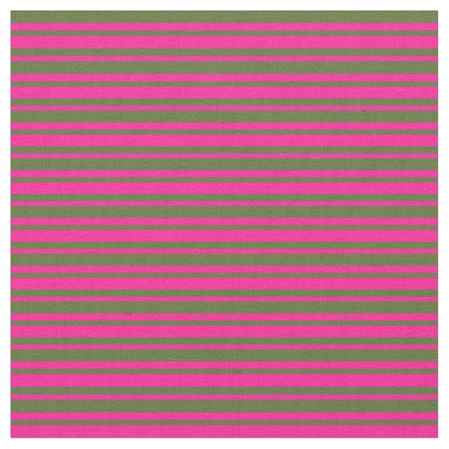 Deep Pink and Dark Olive Green Stripes Fabric (Close Up)