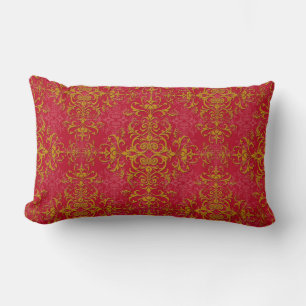 Deep Pink and Gold Elegant Damask Style Pattern Lumbar Cushion