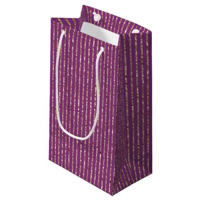 Deep Pink and Gold Stripes Gift Bag (Front Angled)