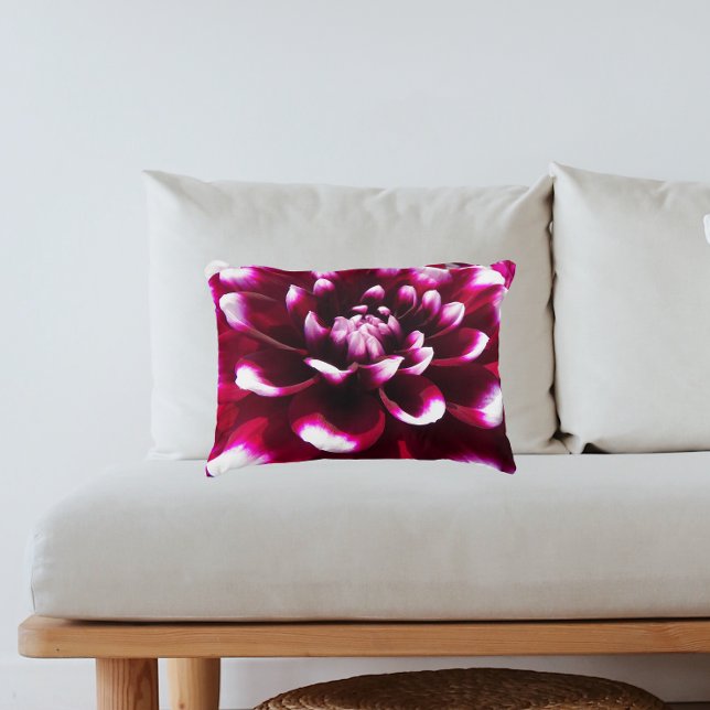 Deep Pink and White Dahlia Floral Decorative Cushion (In Situ Sofa)