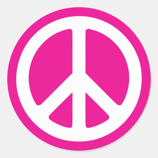 Deep Pink and White Peace Symbol Classic Round Sticker (Front)