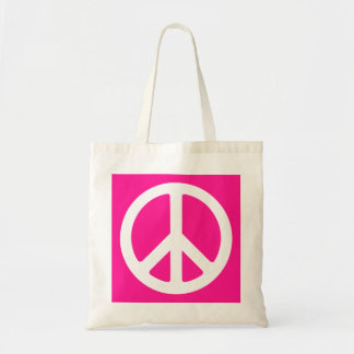 Deep Pink and White Peace Symbol Tote Bag