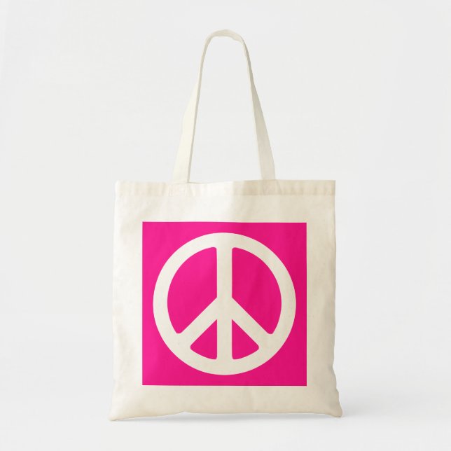 Deep Pink and White Peace Symbol Tote Bag (Front)