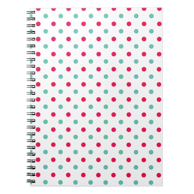 Deep Pink, Aqua, White Polka Dotted Notebook (Front)