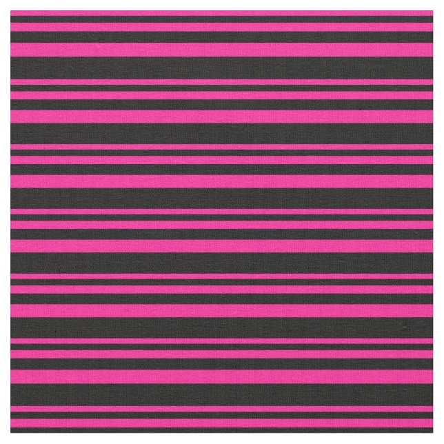 Deep Pink & Black Coloured Lined/Striped Pattern Fabric (Close Up)