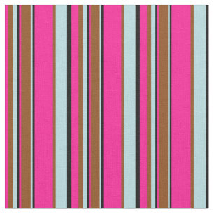 Deep Pink, Black, Powder Blue, and Brown Lines Fabric