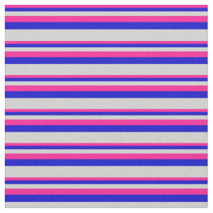 Deep Pink, Blue & Light Grey Coloured Lines Fabric
