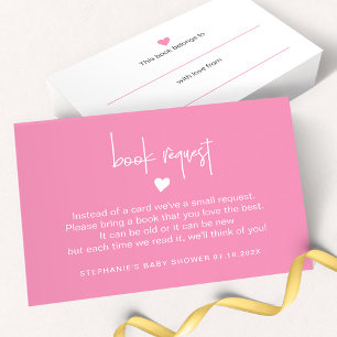 Deep Pink Book Request Ticket for Baby Girl Shower Card