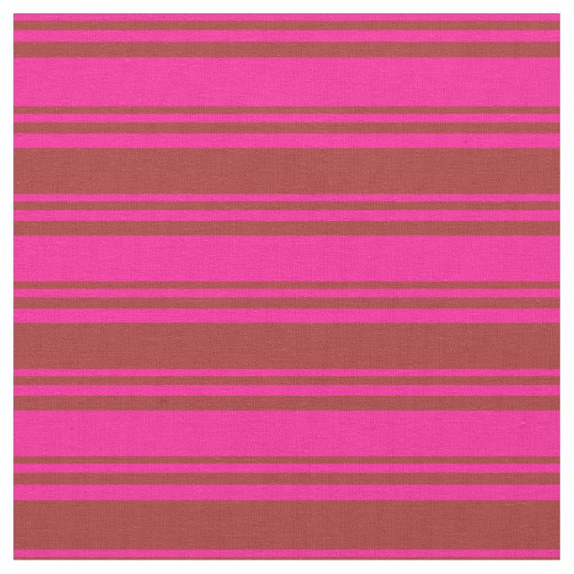 Deep Pink & Brown Coloured Stripes Fabric (Close Up)