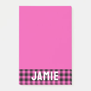 Deep Pink Buffalo Check White Name Post-it Notes
