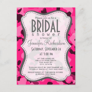 Deep Pink Camo; Camouflage Invitation Postcard