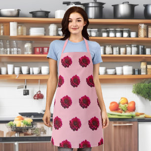 Deep Pink Dahlia Flower Seamless Pattern on Apron