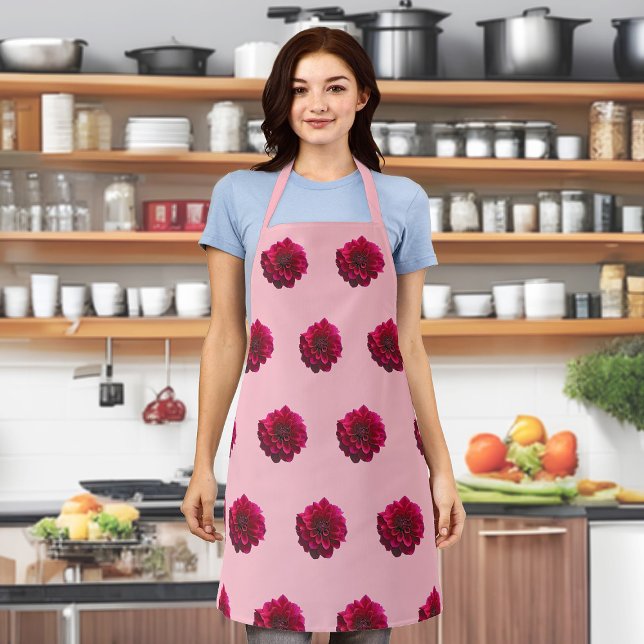 Deep Pink Dahlia Flower Seamless Pattern on Apron (Deep pink Dahlia flower seamless pattern on apron)