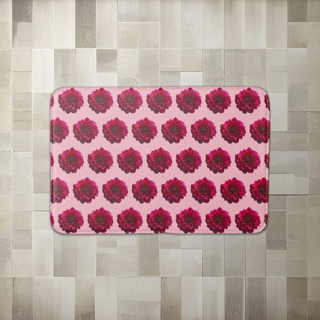 Deep Pink Dahlia Flower Seamless Pattern on Bath Mat (Deep pink Dahlia flower seamless pattern on bath mat)