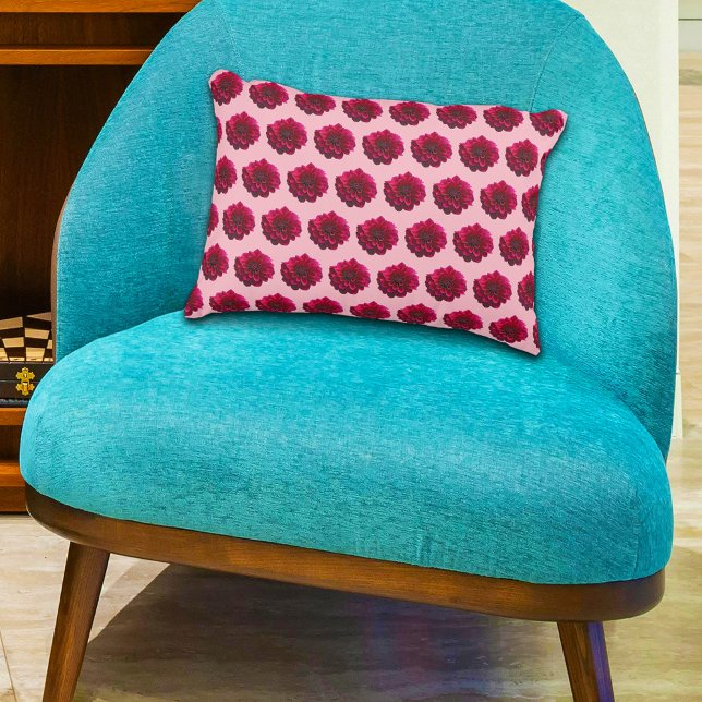 Deep Pink Dahlia Flower Seamless Pattern on Decorative Cushion (Deep pink Dahlia flower seamless pattern on accent pillow)