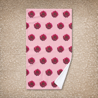 Deep Pink Dahlia Flower Seamless Pattern on Hand Towel