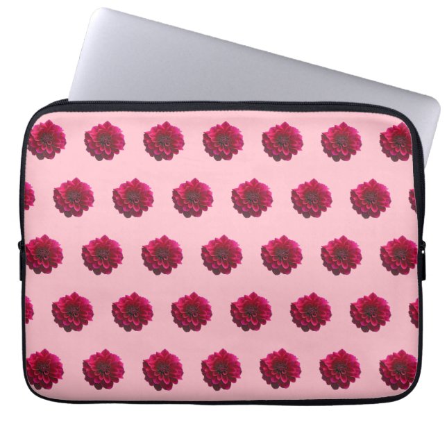 Deep Pink Dahlia Flower Seamless Pattern on Laptop Sleeve (Front)