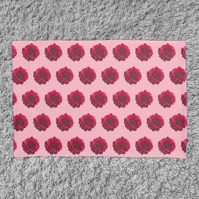 Deep Pink Dahlia Flower Seamless Pattern on Pillowcase (Deep pink Dahlia flower seamless pattern on pillow case)