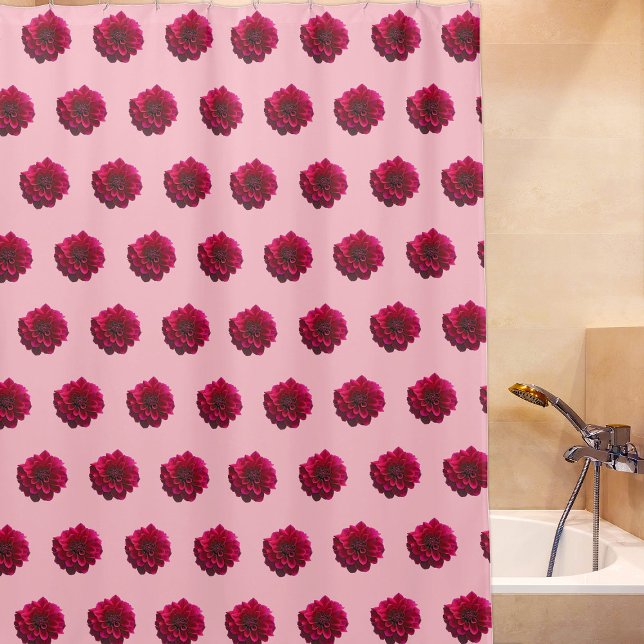 Deep Pink Dahlia Flower Seamless Pattern on Shower Curtain (Deep pink Dahlia flower seamless pattern on shower curtain)