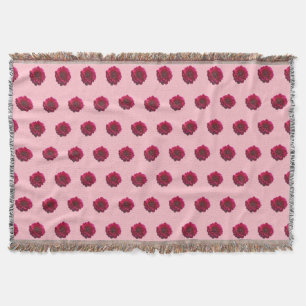 Deep Pink Dahlia Flower Seamless Pattern on Throw Blanket