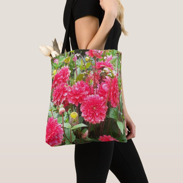 Deep Pink Dahlias Tote Bag (Close Up)