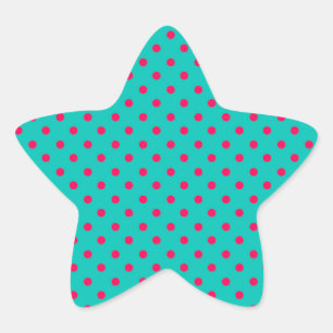 Deep Pink Dots on Aqua Blue Star Sticker