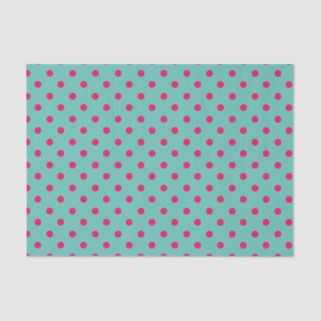 Deep Pink Dots on Aqua Blue Tissue Paper (Front)