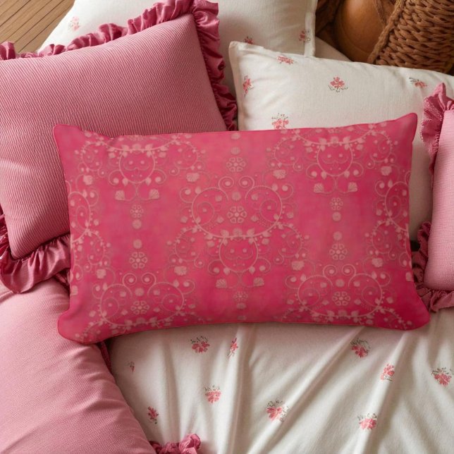 Deep Pink Floral Damask Pattern Lumbar Cushion (Creator Uploaded)