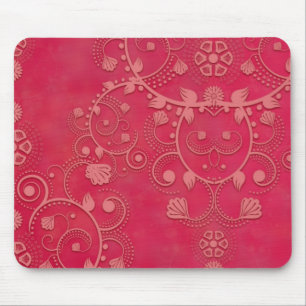 Deep Pink Floral Damask Pattern Mouse Pad