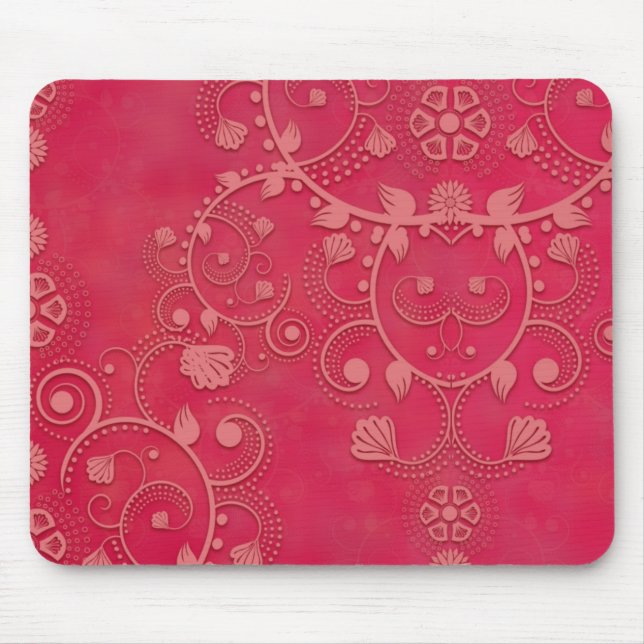Deep Pink Floral Damask Pattern Mouse Pad (Front)