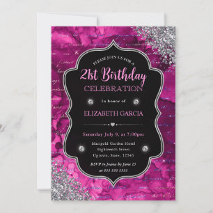 Deep Pink Glitter Mermaid Letters Birthday Invitation