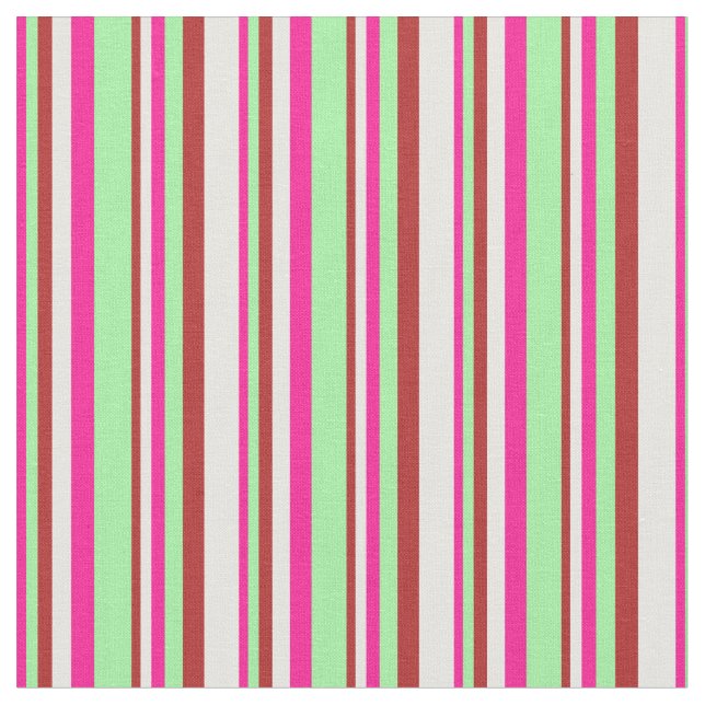 Deep Pink, Green, Red, and White Coloured Pattern Fabric (Close Up)