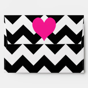 Deep Pink Heart on Black and White Zigzag Envelope