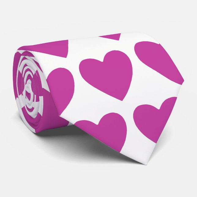 Deep Pink Heart Pattern Design  Tie (Rolled)