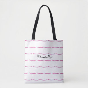 Deep Pink Heart Pattern Name Tote Bag