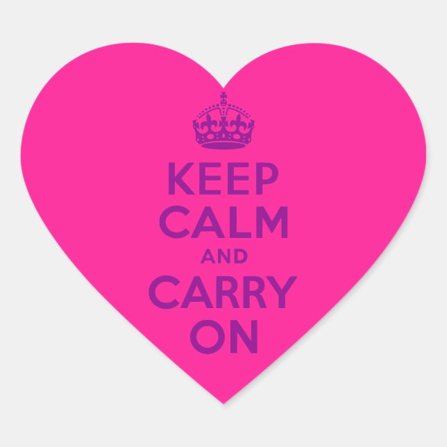 Deep Pink Keep Calm and Carry On Heart Sticker (Front)