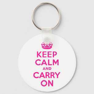 Deep Pink Keep Calm and Carry On Key Ring